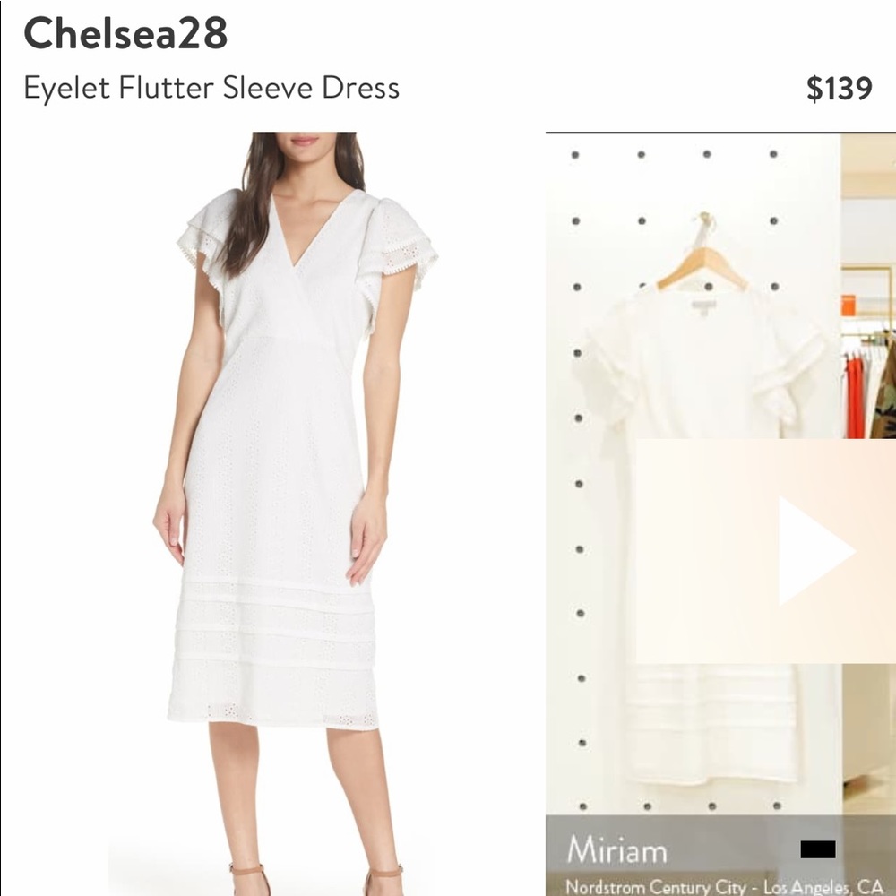 White lace midi dress with flutter sleeves